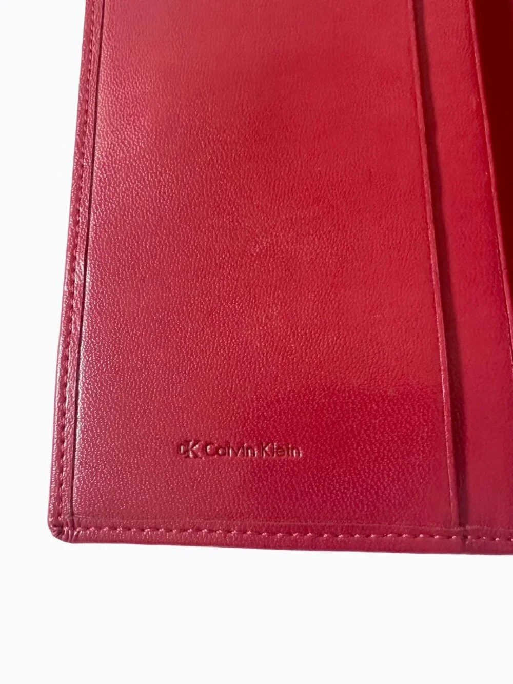 Vintage Calvin Klein Red Leather Continental Flap Wallet Made in Spain Rare Y2K